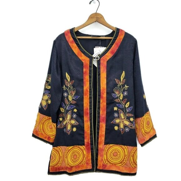 New Shopping with Anthony Open Jacket Womens Small Black Floral Embroidered - Picture 1 of 4